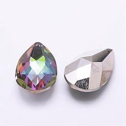 Colorful Electroplate Glass Pendants, Faceted, teardrop,  Back Silver Plated, Colorful, 38x22.5~23x13.5~14mm, Hole: 1.5mm