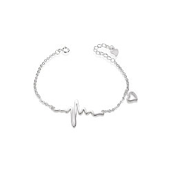 Silver SHEGRACE 925 Sterling Silver Heartbeat Charm Bracelet(Chain Extenders Random Style), Silver, 7-1/8 inch(18cm)