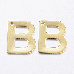 Letter B 304 charmes en acier inoxydable, lettre, breloques initiales, réel 18 k plaqué or, letter.b, 11x6~12x0.8mm, Trou: 1mm