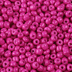 Fucsia Hornear bolas de semillas de vidrio de pintura, fucsia, 8/0, 3 mm, agujero: 1 mm, sobre 10000 unidades / bolsa