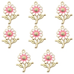Rose Nacré 8 pendentifs en alliage émaillé, or, tournesol, perle rose, 27x19x3.5mm, Trou: 1.8mm