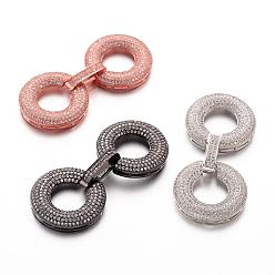 Mixed Color Brass Micro Pave Cubic Zirconia Clasps, Fold Over Clasps, Mixed Color, 52x23x4~6mm, Hole: 4x1mm