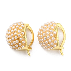 Real 18K Gold Plated Rack Plating Brass Round Dome Hoop Earrings with Plastic Pearl Beaded, Lead Free & Cadmium Free, Real 18K Gold Plated, 18x16mm