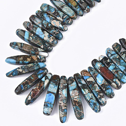 Light Sky Blue Synthetic Gold Line Imperial Jasper Beads Strands, Dyed, Graduated Strip, Light Sky Blue, 18~46x4~8x6~9mm, Hole: 1mm, about 55~64pcs/strand, 15.7 inch~16.5 inch