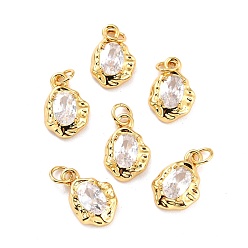 Clear Brass Micro Pave Cubic Zirconia Pendant, Long-Lasting Plated, Real 18K Gold Plated, Oval, Clear, 12x8x3mm, Hole: 2.6mm