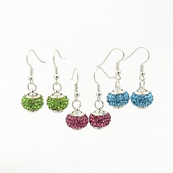 Mixed Color Chic Brass Polymer Clay Grade A Rhinestone Dangle Earrings, Mixed Color, 29mm, Pin: 0.6mm