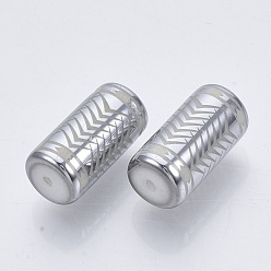 Silver Electroplate Glass Beads, Column with Chevron Pattern, Silver, 20x10mm, Hole: 1.2mm, about 50pcs/bag