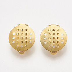 Golden 304 Stainless Steel Clip-on Earring Findings, with Round Flat Pad and Rubber, Flat Round, Golden, 22x15x8mm
