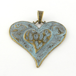 Other Color Heart Tibetan Style Alloy Big Pendants, Cadmium Free & Lead Free, Other Color, 61x64.5x2mm, Hole: 9x4mm