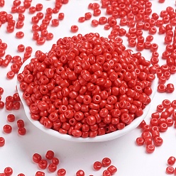 Roja Hornear bolas de semillas de vidrio de pintura, rojo, 6/0, 4~5x3~4 mm, agujero: 1~2 mm, Sobre 500 unidades / 50 g, 50 g / bolsa, 18bolsas/2libras