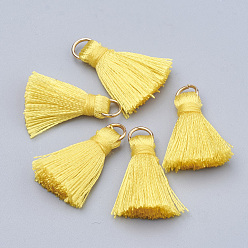 Gold Nylon Thread Tassel Pendant Decorations, with Golden Iron Jump Rings, Random Color Binding Threads, Gold, 13~16mm