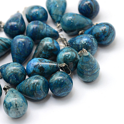 Natural Agate Teardrop Natural Agate Pendants, with Platinum Tone Brass Findings, 21~24x12~14mm, Hole: 2x7mm