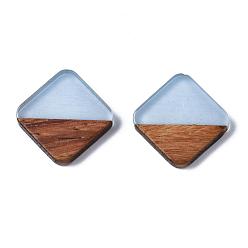 Bleu Bleuet Cabochons en bois de résine et de noyer, carrée, bleuet, 13.5x13.5x3mm