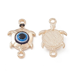Light Gold Alloy Connector Charms, with Evil Eye Resin, Tortoise Links, Light Gold, 24.5x15x3.5mm, Hole: 1.8mm