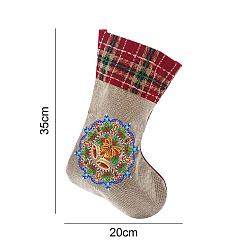 Christmas Bell DIY Hanging Linen Christmas Sock Diamond Painting Kit, for Home Party Decorations, Christmas Bell Pattern, 180x180x20mm