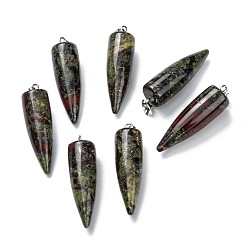Dragon Blood Natural Dragon Blood Pendants, with Platinum Brass Findings, Bullet, 32~35x10~11mm, Hole: 7X3mm