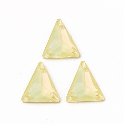 Limón Chiffon Pedrería cosida en forma de triángulo con efecto moca, k 5 strass de cristal, multi-hilo de enlace, espalda plana plateada, decoración artesanal de costura, gasa de limón, 21x18x5 mm, agujero: 1.4 mm
