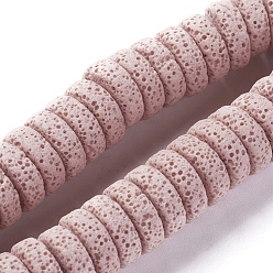 Pink Brins de perles de pierre de lave naturelle, teint, Plat rond / disque, rose, 15~16x5~6mm, Trou: 2mm, environ 34 pcs / brin, 7.80'' (19.8 cm)