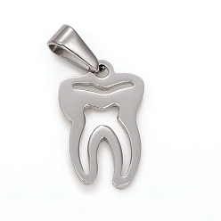 Stainless Steel Color 304 Stainless Steel Pendants, Tooth, Stainless Steel Color, 19.5x12.5x1.5mm, Hole: 3x6.5mm
