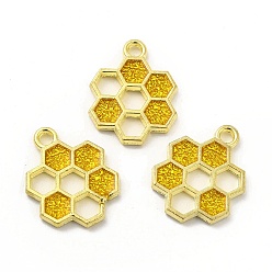 Gold Alloy Enamel Pendants, Honeycomb Charm, Golden, Gold, 19x15x1.5mm, Hole: 2mm
