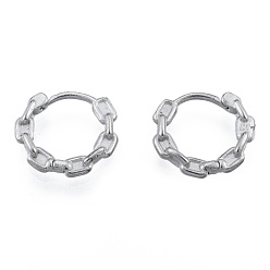 Stainless Steel Color 316 Surgical Stainless Steel Chain Shape Hoop Earrings for Men Women, Stainless Steel Color, 14x16x3mm, Pin: 1mm