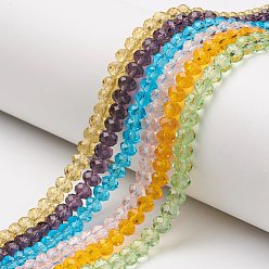 Color mezclado Abalorios de vidrio, facetados, Rondana plana, color mezclado, 6x5 mm, agujero: 1 mm, sobre 85~88 unidades / cadena, 16.1~16.5 pulgada (41~42 cm)