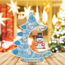 Bleu Ciel Clair Kits de décoration d'affichage de diamant bricolage, y compris le panneau en plastique, strass de résine, stylo collant diamant, plaque de plateau et pâte à modeler, arbre de Noël, lumière bleu ciel, 290x245mm
