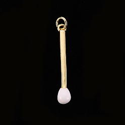 Creamy White Brass Enamel Pendants, with Jump Ring, Cadmium Free & Nickel Free & Lead Free, Match, Real 16K Gold Plated, Creamy White, 30x4.5mm, Jump Ring: 5x1mm, 3mm inner diameter