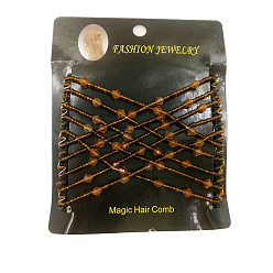 Saddle Brown Iron Hair Bun Makers, Stretch Double Hair Combs, with Glass seed beads, Saddle Brown, 90x80mm