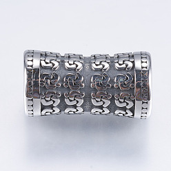 Antique Silver 304 Stainless Steel Tube Beads, Large Hole Beads, Antique Silver, 22x11.5mm, Hole: 8mm