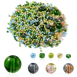 Green DIY Glass Beads Jewelry Making Finding Kit, Including Glass & Seed Round Beads, Green, 3~10mm, Hole: 1~1.6mm