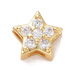 Clear Eco-friendly Brass Micro Pave Cubic Zirconia Slide Charms, Cadmium Free & Lead Free, Long-Lasting Plated, Golden, Star, Clear, 8.5x9x3.8mm, Hole: 1x6.7mm