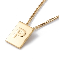 Letter P Titanium Steel Initial Letter Rectangle Pendant Necklace for Men Women, Golden, Letter.P, 18.11~18.5 inch(46~47cm)