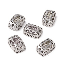 Clear Eco-friendly Brass Micro Pave Cubic Zirconia Multi-strand Links, Rack Plating, Cadmium Free & Lead Free, Rectangle, Platinum, Clear, 12x8x5mm, Hole: 1.2mm