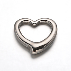 Color de Acero Inoxidable 304 anillos del corazón de acero inoxidable que une, color acero inoxidable, 24.5x24x2.5 mm, agujero: 15x18 mm
