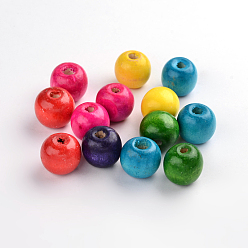 Mixed Color Natural Wood Beads, Dyed, Round, Mixed Color, 16x15mm, Hole: 4mm, about 820pcs/1000g