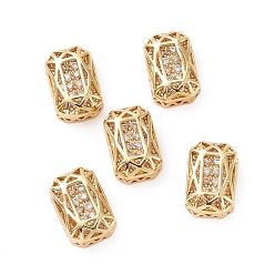 Champagne Gold Eco-friendly Brass Micro Pave Cubic Zirconia Multi-strand Links, Rack Plating, Cadmium Free & Lead Free, Rectangle Octagon, Golden, Champagne Gold, 14x10x5mm, Hole: 1.4mm