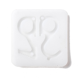 White Key Shape DIY Pendant Silicone Molds, Dook Hook Resin Casting Molds, for No Touch Door Opener Making, White, 95x94x7mm, Hole: 4.5mm, Inner Diameter: 71~75x31~36mm