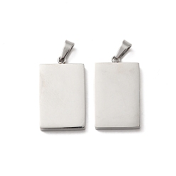 Stainless Steel Color 304 Stainless Steel Pendants, Rectangle Charm, Stainless Steel Color, 24.5x14.5x3mm, Hole: 5.5x3mm