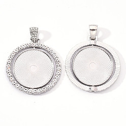 Platinum Alloy Pendant Cabochon Settings, with Crystal Rhinestone, Cadmium Free & Lead Free, Double-sided Tray, Flat Round, Platinum, Tray: 30mm, 44.5x43x3mm, Hole: 9.5x5mm