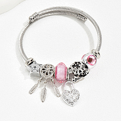 Lock Bracelet européen en acier inoxydable, bracelet à breloques pour femme, verrouiller, diamètre intérieur: 2-3/8~2-3/4 pouce (6~7 cm)