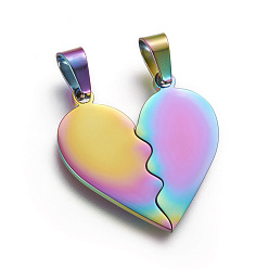 Rainbow Color 304 colgantes división de acero inoxidable, revestimiento de iones (ip), estilo de día de San Valentín, doble corazón, color del arco iris, 26x25.5x1.4 mm, agujero: 4x7 mm