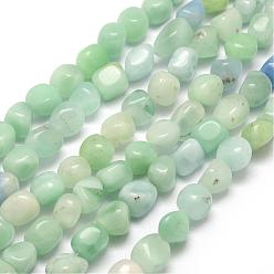 Light Green Glass Beads Strands, Chip, Light Green, 7~9x7~9x3~8mm, Hole: 1mm, about 42~47pcs/strand, 15.7 inch(40cm)