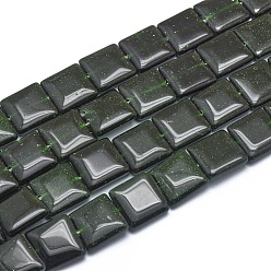 Зеленый Голдстоун Синтетический зеленый авантюрин бисер нитей, квадратный, 14x14x4.5 мм, отверстие : 1 мм, около 28 шт / нитка, 15.3 дюйм (39 см)