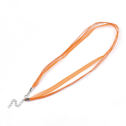 Dark Orange Waxed Cord and Organza Ribbon Necklace Making, with Iron Lobster Claw Clasps, Platinum, Dark Orange, 17.6 inch~17.8 inch(45~455cm), 7mm