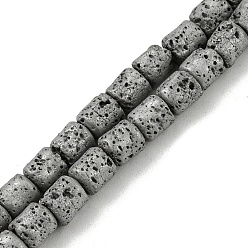 Plaqué Gris Brins de perles de pierre de lave naturelle galvanisées, colonne, platinée, 4~4.5x4.5~5mm, Trou: 0.9mm, Environ 78 pcs/chapelet, 16.14'' (41~41.5 cm)