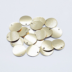 Настоящее золото 18K Латунь прелести, долговечный, реальный 18 k позолоченный, без никеля , щеткой, плоско-круглые, 15x0.4 мм, отверстие : 1 мм