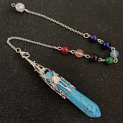 Synthetic Turquoise Synthetic Turquoise & Mixed Gemstone Bullet Pointed Dowsing Pendulums, Chakra Yoga Theme Jewelry for Home Display, 300mm