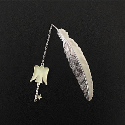 Virgo Marcapáginas con colgante de llave de constelación, marcador de forma de pluma de aleación de tono platino luminoso, Marcador que brilla en la oscuridad, Virgo, 115 mm