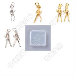Clear Nbeads 8Pcs 4 Style Halloween Brass Micro Pave Clear Cubic Zirconia Pendants, Skeleton Man, Mixed Color, 24x7.5x3mm, 4style, 2pcs/style